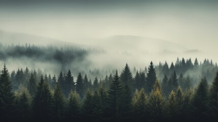 Timeless Beauty: Vintage Nostalgia Style Fir Forest Misty Landscape