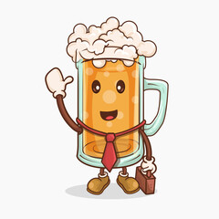 beer glass with kawaii cute face in businessman suit mascot vector illustration