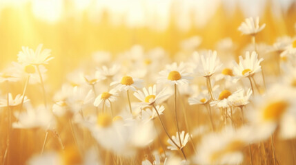 A field with lots of daisies and soft light