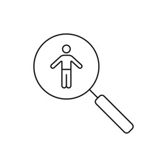 Man with magnifier. Search people, find person icon line style isolated on white background. Vector illustration