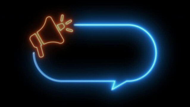 Seamless loop animated speech bubble with megaphone neon color 4K video motion graphic isolated on transparent background. Futuristic light effect for overlay element. Empty copy space.