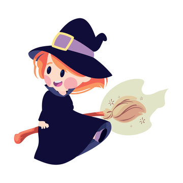 halloween witch on a broom