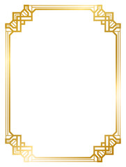 Art Deco gold frame vintage frame line geometric wedding label card frame png transparent background