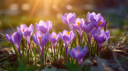 purple crocus flowers in spring