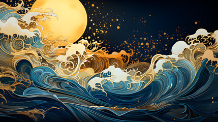  Japanese pattern ocean wave graphic,AI Generated