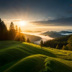 sunrise over the field generated Ai