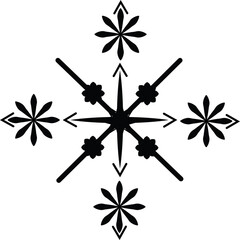 Digital png illustration of black decorative snowflake on transparent background