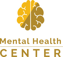 Digital png illustration of brain shape and mental health center text on transparent background