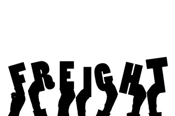 Digital png illustration of hands with freight text on transparent background