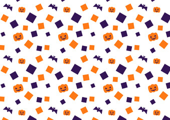 オレンジと黒のブロックとハロウィンカボチャのランダムなシームレスパターン背景