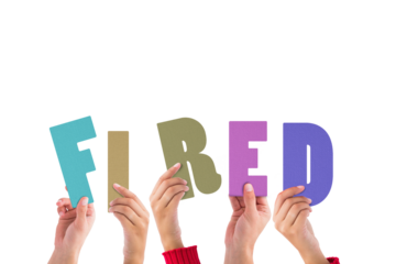 Digital png illustration of hands with fired text on transparent background