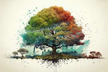 an artistic illustration of a tree with leaves