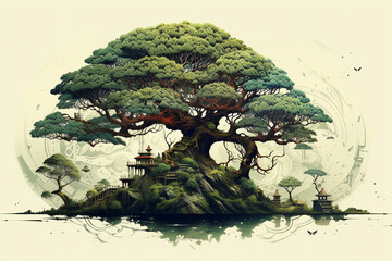 an artistic illustration of a tree with leaves