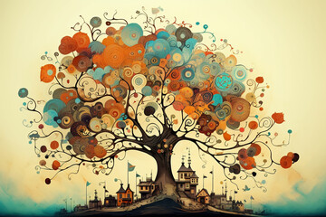 an artistic illustration of a tree with leaves