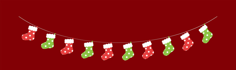 Christmas Stocking Garland Vector Illustration, Christmas Graphics Festive Winter Holiday Season Bunting