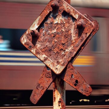 rusty metal railroad sign