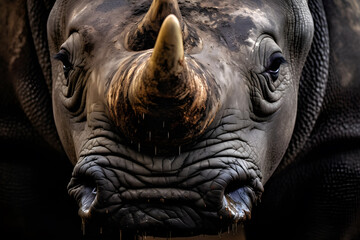 Fototapeta na wymiar AI Generated, Rhinos are at serious risk of extinction. from hunting for the rhino horn trade
