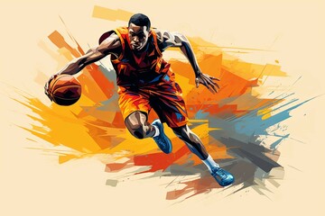 ハイスピードでドリブルする男性のプロバスケットボール選手 - obrazy, fototapety, plakaty