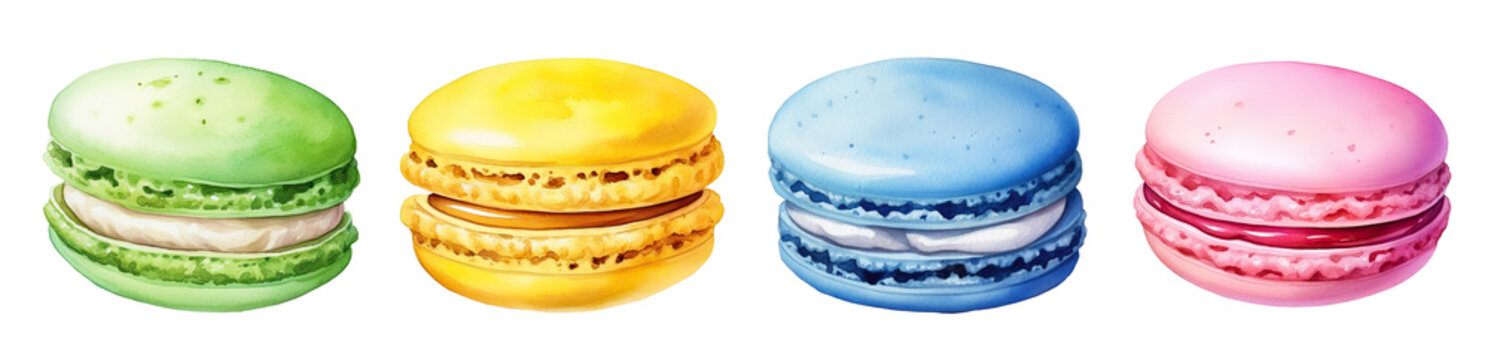 Set of watercolor macaroons isolated on transparent background