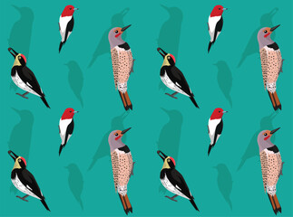 Bird Acorn Woodpecker Set Cartoon Seamless Wallpaper Background