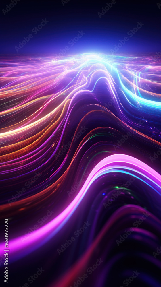 Poster abstract background with colorful glowing neon moving high speed line and wave and bokeh lights hori
