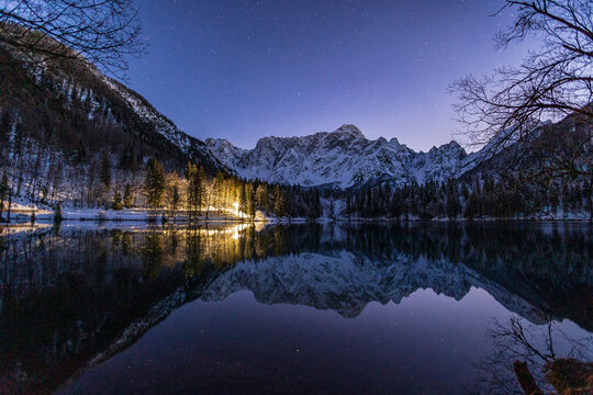 Cold starry night at the lakes of Fusine