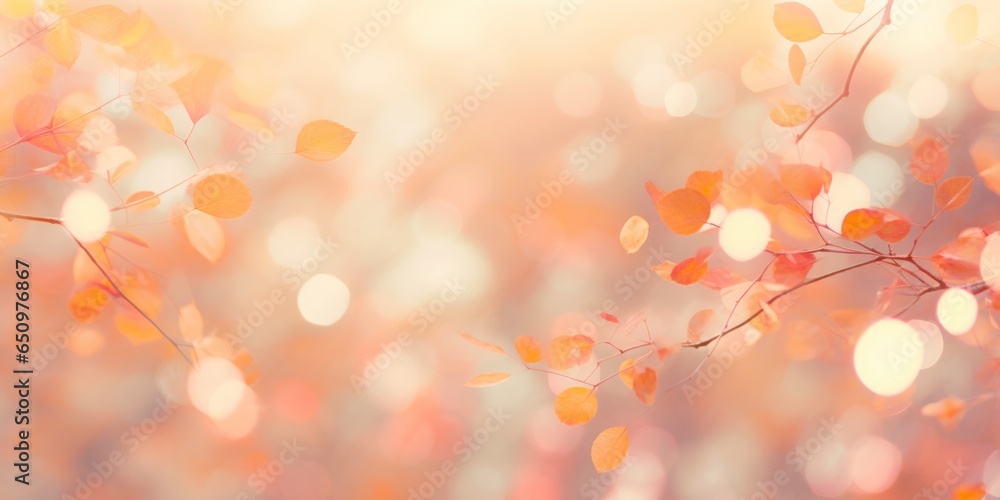Poster bokeh light effect with unsharp, warm autumn foliage background, embracing ethereal lens flare and a