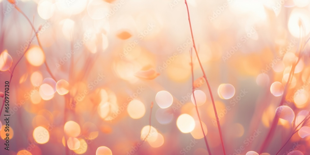 Poster bokeh light effect with unsharp, warm autumn foliage background, embracing ethereal lens flare and a