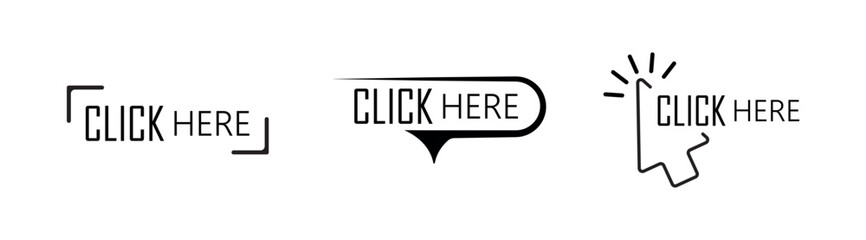 click here sign on white background	