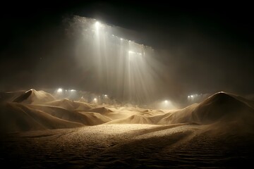 a white glowing gigantic movie screen in the night in a desert with ruins buried in the sand dramatic lighting chiaroscuro cinematic fog moody epic future concept art highly detailed beautiful  - obrazy, fototapety, plakaty