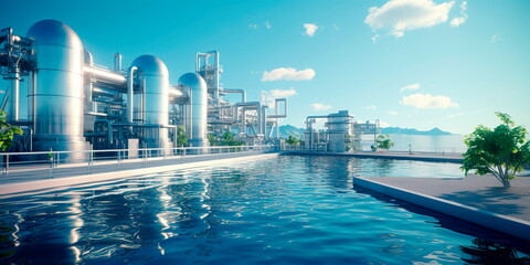 green hydrogen-powered desalination plant, combining clean water production and renewable energy.