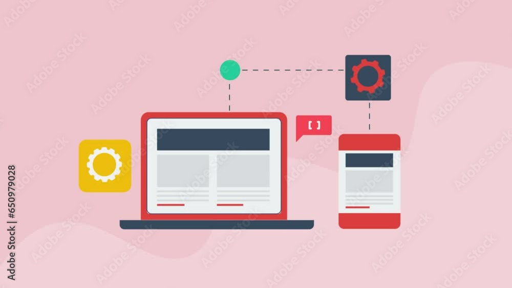 Poster responsive web design, adjustable website page for any screen size displays on laptop and mobile bro