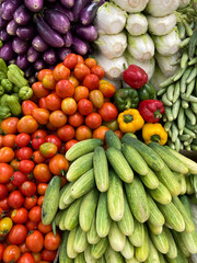 Fresh vegetables on market stall in  fresh market