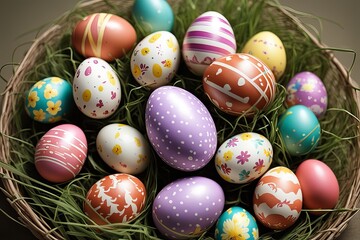 Fototapeta na wymiar Easter egg colorful design holiday decoration. Pastel Eggstravaganza.