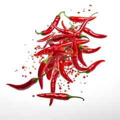Chili peppers floating isolated on a white background