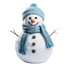 Snowman isolated on white transparent background, PNG. 