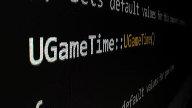 Closeup macro shot movement of coding script moving across LED screen with real-time AI-generated typing, showcasing advanced AI learning in optimization, debug and coding for software development.
