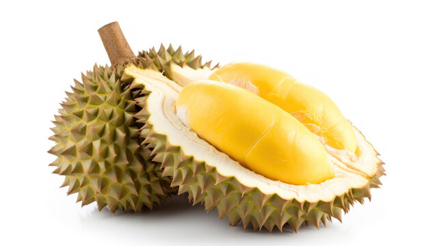 Cut durian isolated on white background.