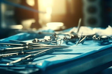 Photo of a table filled with various surgical tools - 650983021