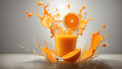 Explosion Orange juice liquid with Orange fruit, Generated AI
