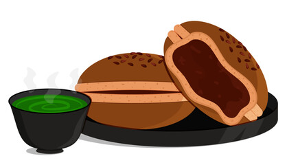 Mouthwatering Anpan: Japanese Sweet Red Bean Buns Served with Tea 