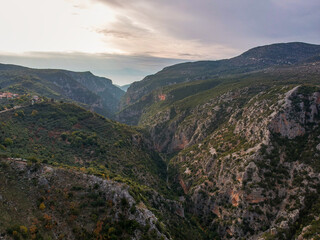 Amazing view over the famous ridomo gorge in mountainous Mani area in Messenia, Peloponnese, Greece