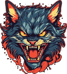 Cat Mascot with Angry Face Vector Illustration
