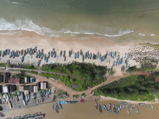 Ariel view of the beach and boats