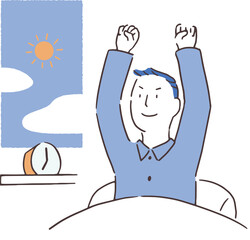 朝起きて伸びをする男性