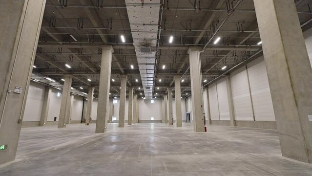 Inside Warehouse Distribution Center. 4k 50fps Tracking Shot