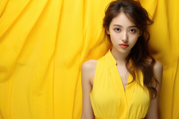 Woman wearing yellow dress poses for picture. This versatile image can be used for various purposes.