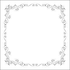 Elegant black and white ornamental frame, decorative border, corners for greeting cards, banners, business cards, invitations, menus. Isolated vector illustration.