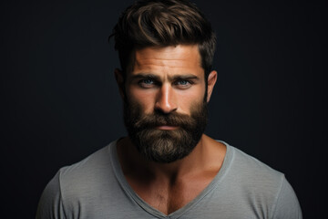 Obraz premium Detailed close-up of man with beard. This image can be used to portray masculinity, ruggedness, and individuality. It can also be used for grooming and fashion-related content.