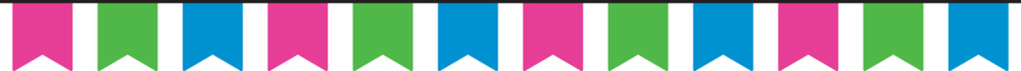 Pink, green, and blue colored party bunting, as the colors of the polysexual flag. LGBTQI concept. Flat design illustration.